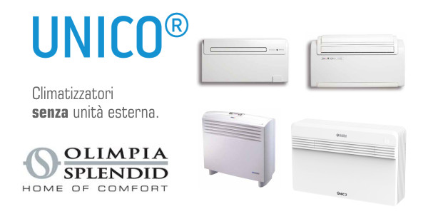Offerte climatizzatori senza unit esterna Olimpia Splendid Unico disponibili in versione SF solo freddo e HP a pompa di calore
